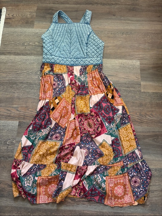 Fate By Lfd Dresses & Skirts - Quilted Bodice Patchwork Maxi Dress in Light Blue and Multi